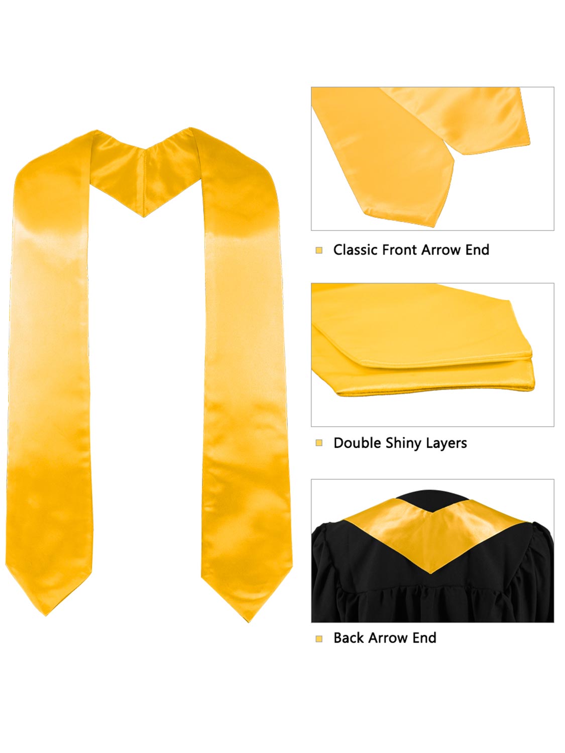 Unisex Solid Colored Graduate Choir Stole 60/72 Total Length for Adults