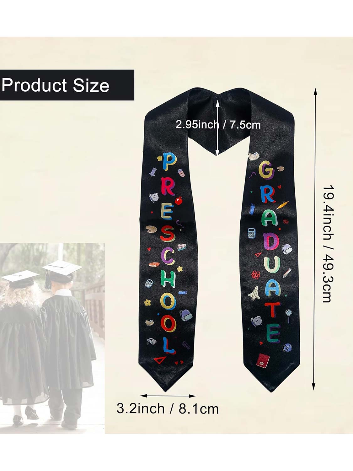 Preschool Graduation Stole Printed Kids Sash - 4 Colors Available