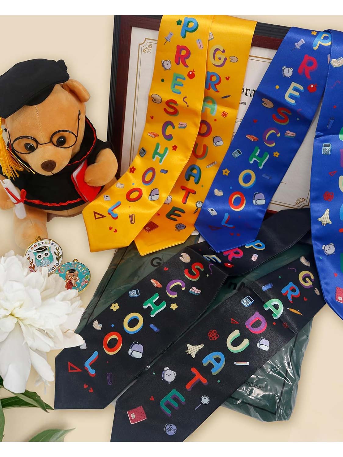 Preschool Graduation Stole Printed Kids Sash - 4 Colors Available