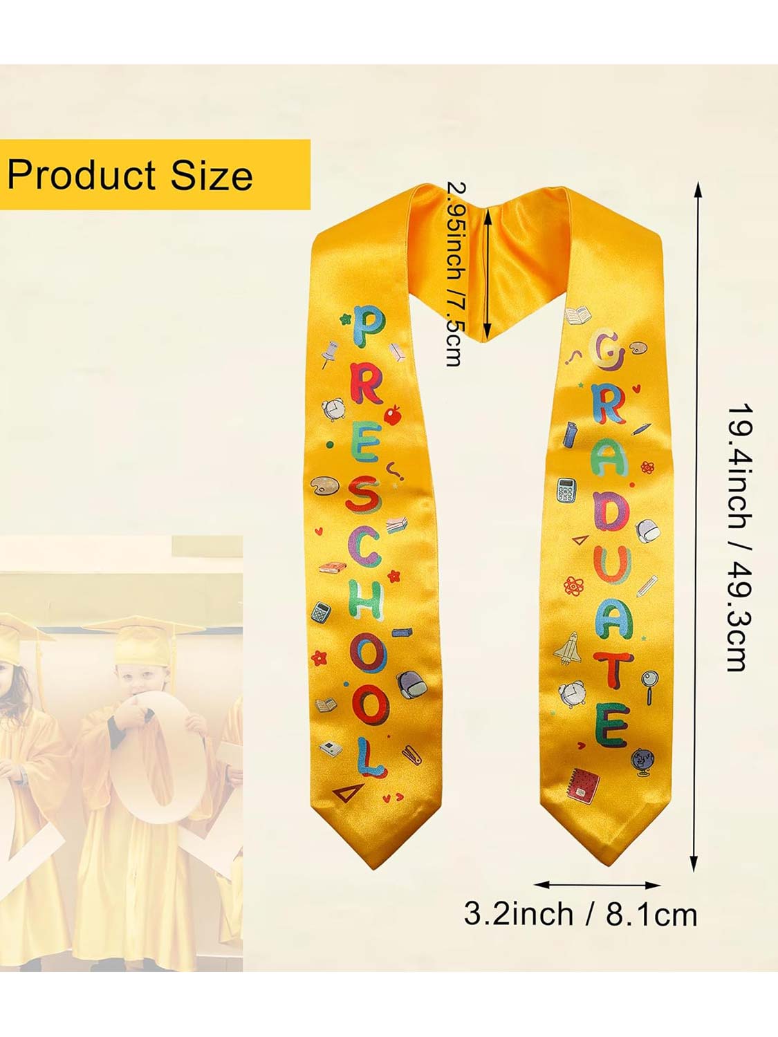 Preschool Graduation Stole Printed Kids Sash - 4 Colors Available