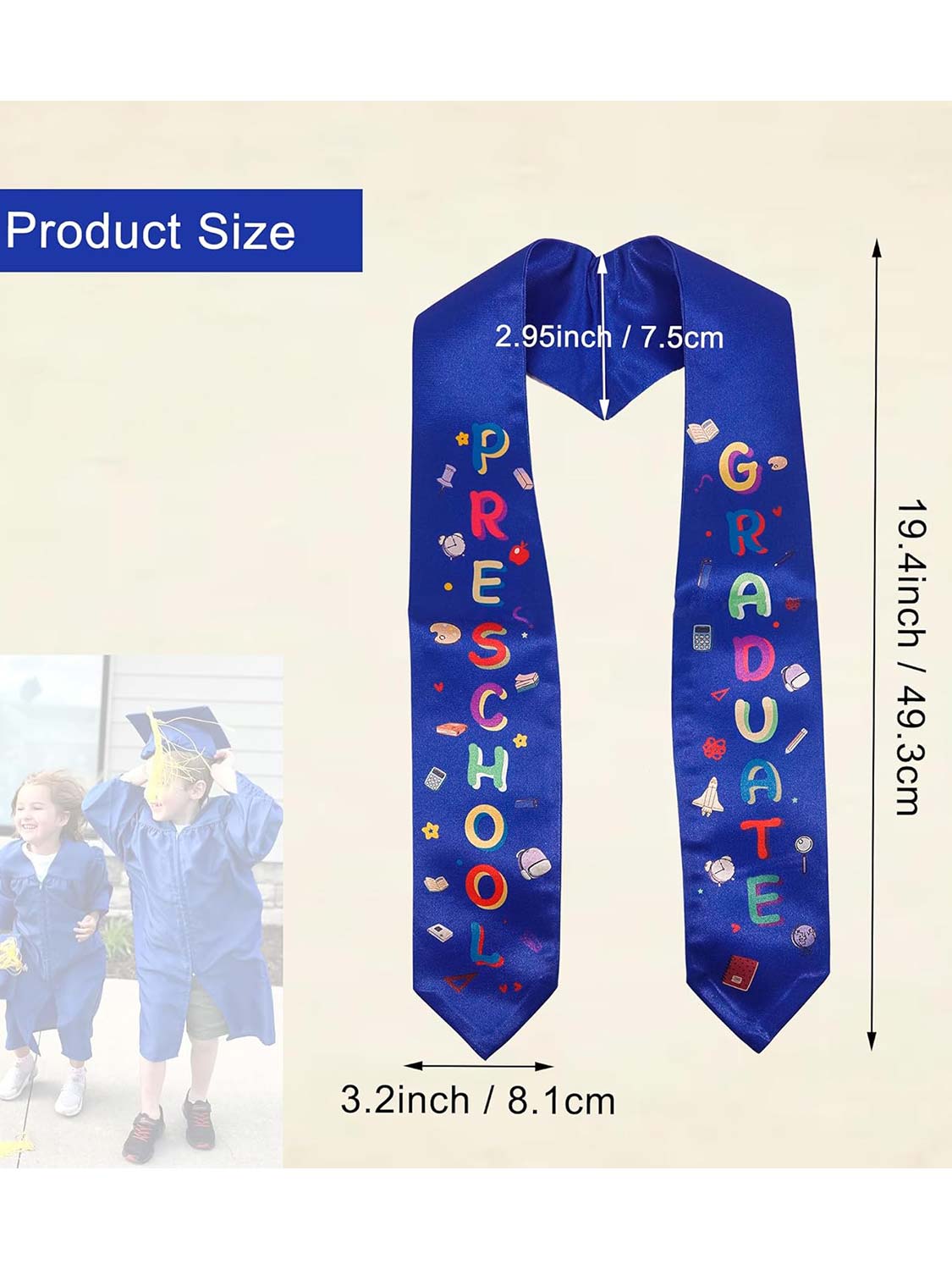 Preschool Graduation Stole Printed Kids Sash - 4 Colors Available