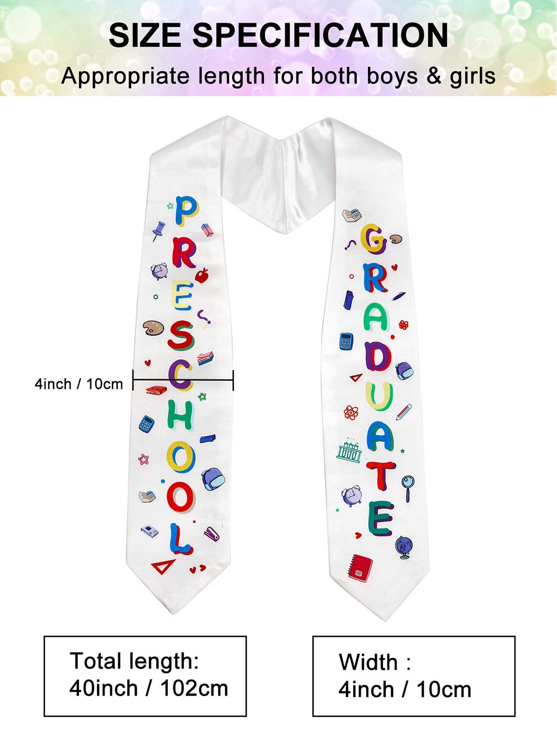 Preschool Graduation Stole Printed Kids Sash - 4 Colors Available