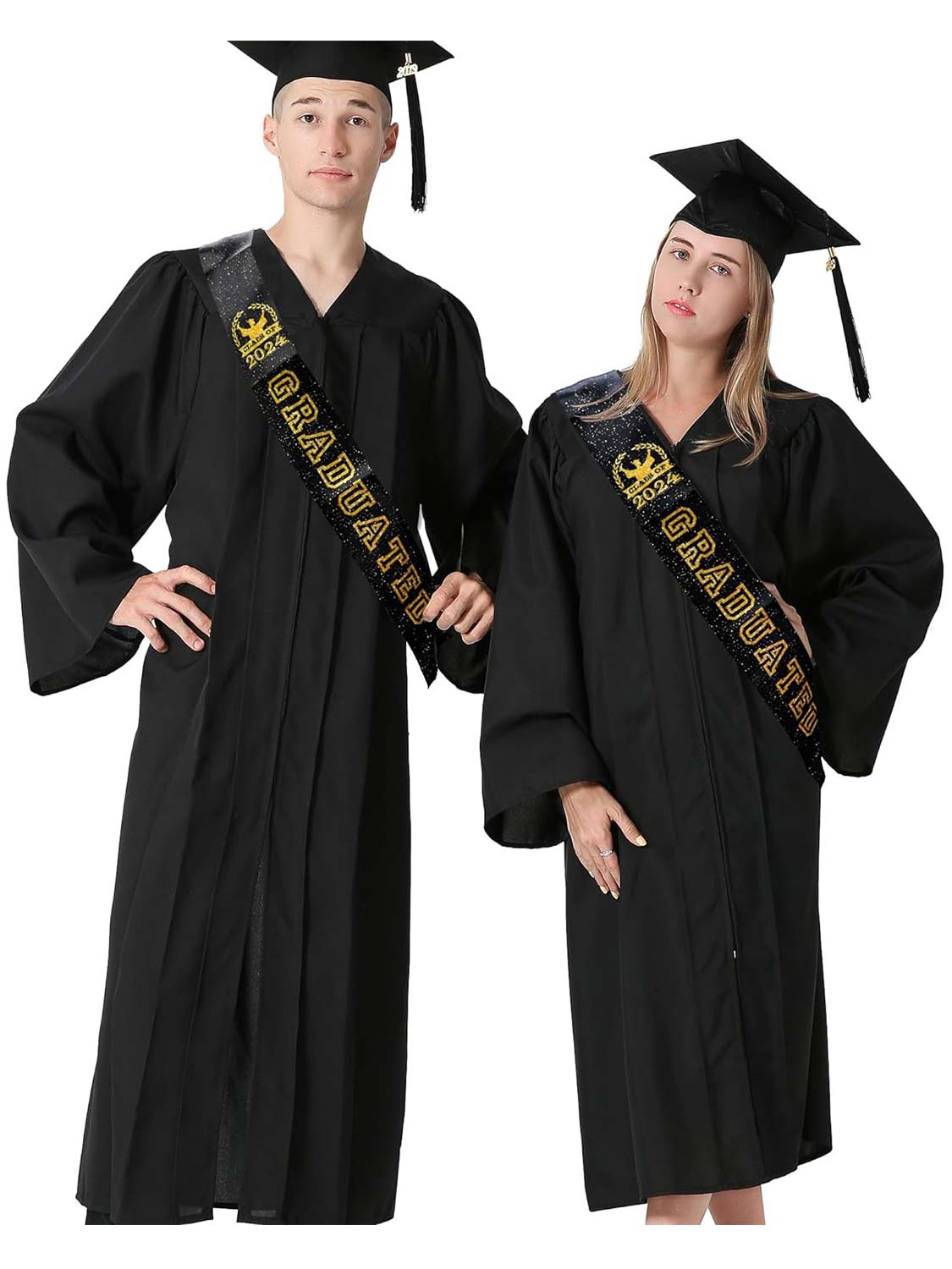 Unisex 2024 Graduation Sash with Gold Glitter Letter Graduated Hat for Party Gift - 2 Colors Available