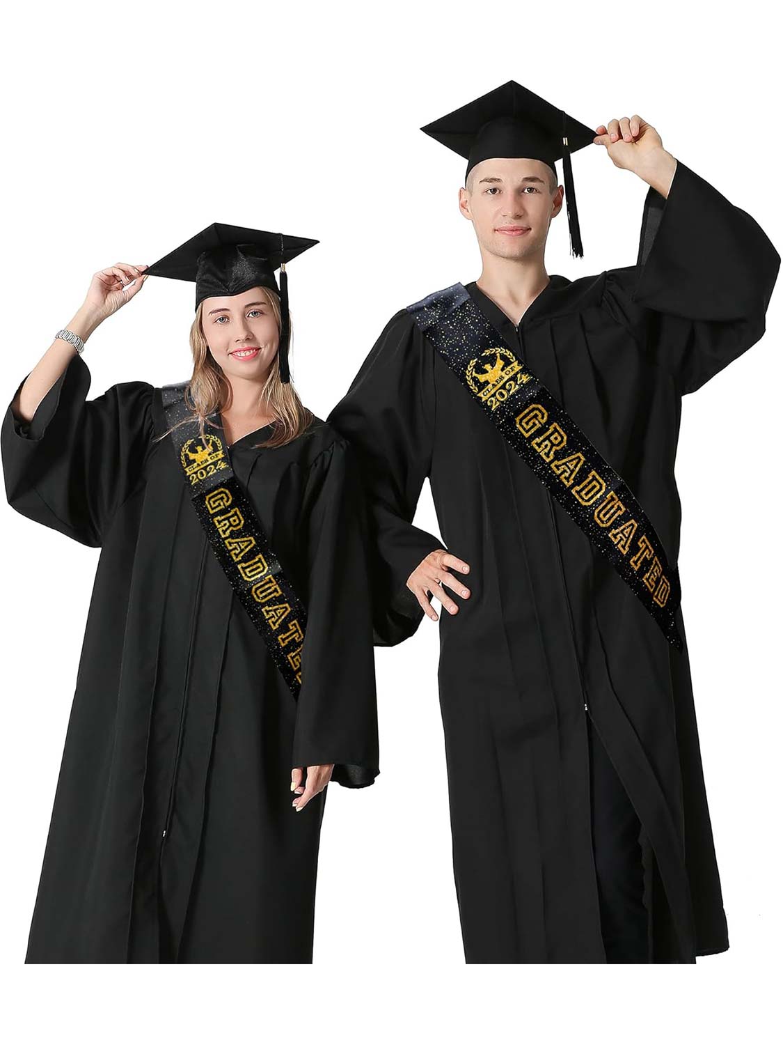 Unisex 2024 Graduation Sash with Gold Glitter Letter Graduated Hat for Party Gift - 2 Colors Available