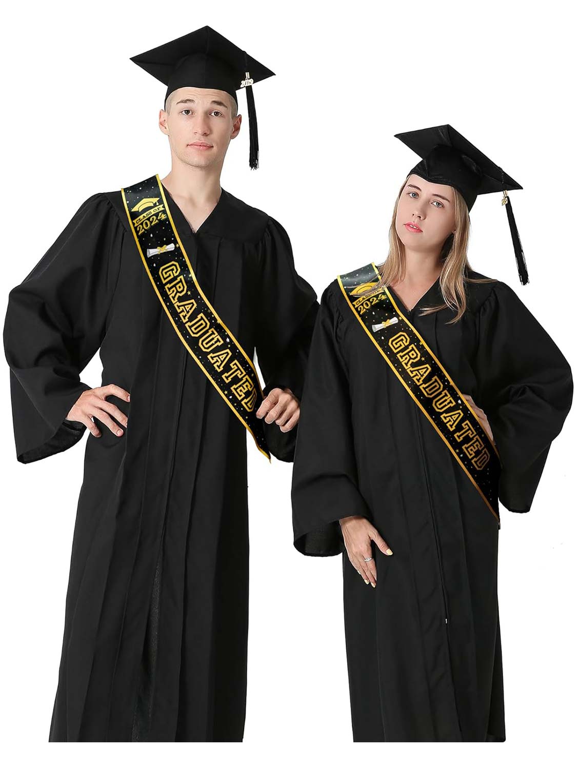 Unisex 2024 Graduation Sash with Gold Glitter Letter Graduated Hat for Party Gift - 2 Colors Available