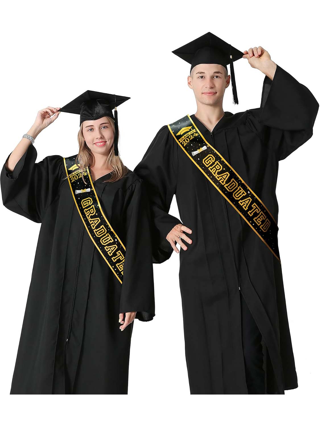 Unisex 2024 Graduation Sash with Gold Glitter Letter Graduated Hat for Party Gift - 2 Colors Available