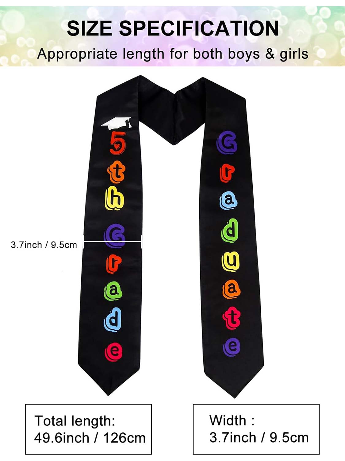 Graduation Stole 50" for 5th Grade Graduates - 3 Colors Available
