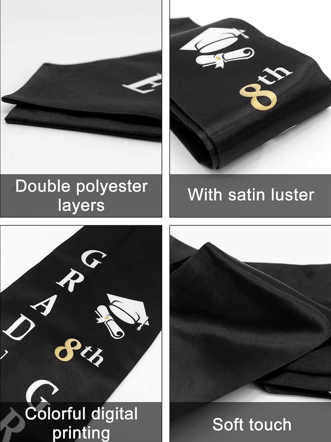 8th Grade Graduation Stole 60" for Middle School Graduation Ceremony- 3 Colors Available