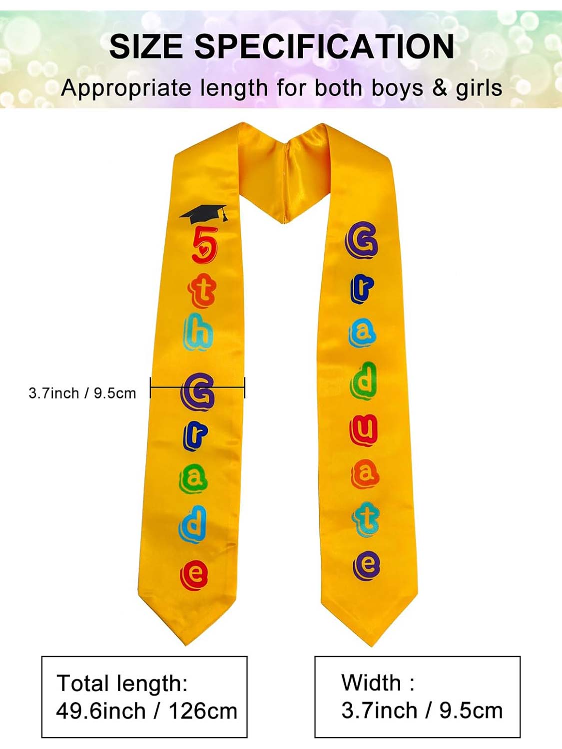 Graduation Stole 50" for 5th Grade Graduates - 3 Colors Available