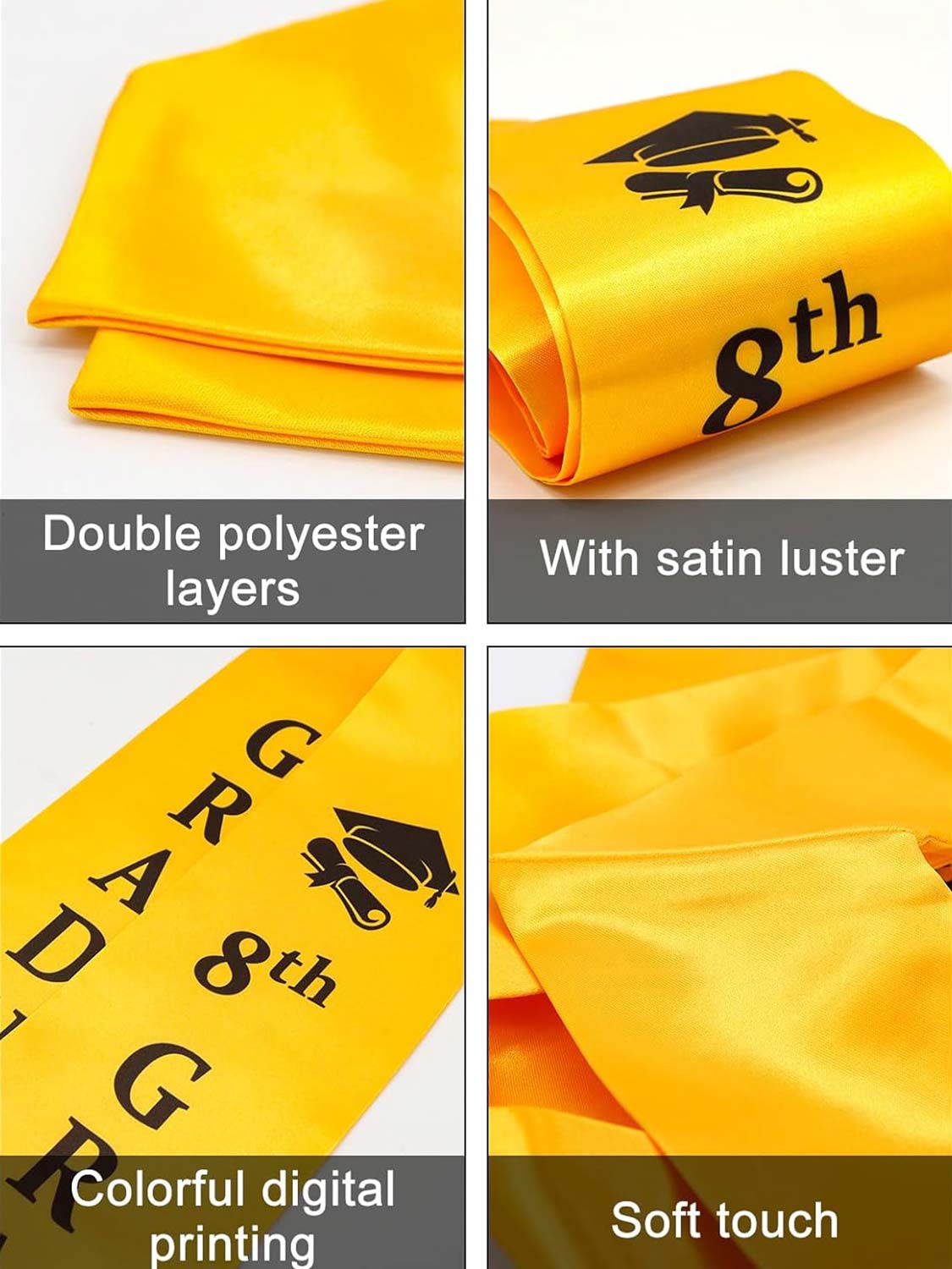 8th Grade Graduation Stole 60" for Middle School Graduation Ceremony- 3 Colors Available