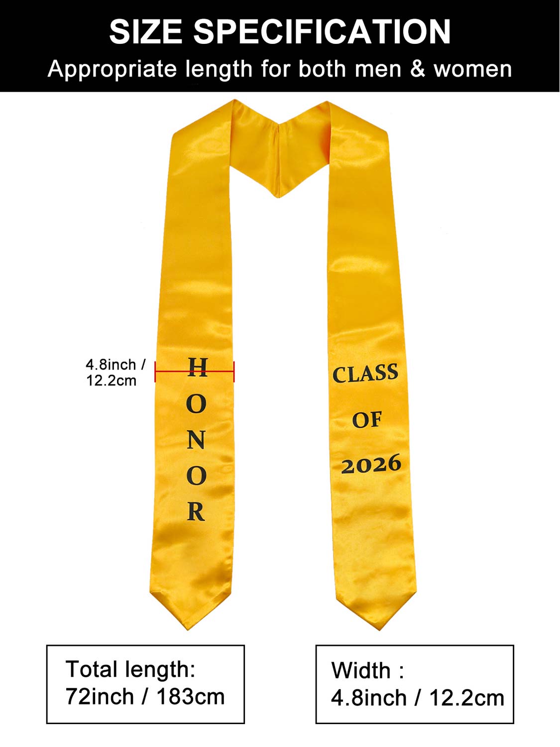 Class of 2026 Printed Valedictorian, Salutatorian & Honor Graduation Stole 72" - 2 Colors Available
