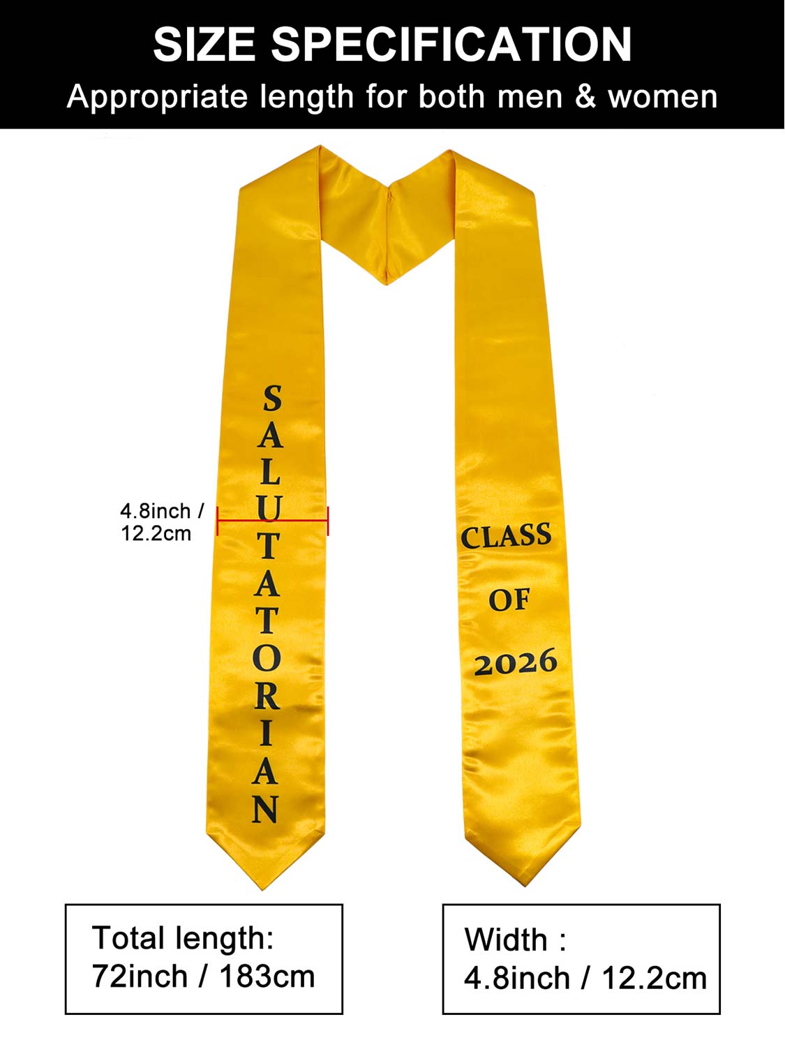 Class of 2026 Printed Valedictorian, Salutatorian & Honor Graduation Stole 72" - 2 Colors Available