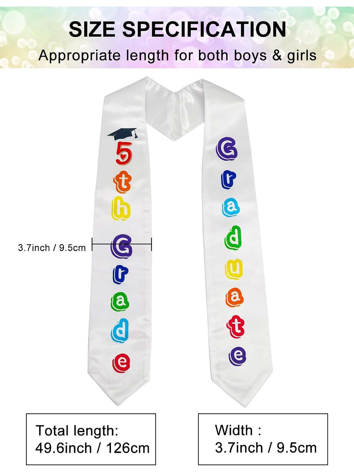 Graduation Stole 50" for 5th Grade Graduates - 3 Colors Available