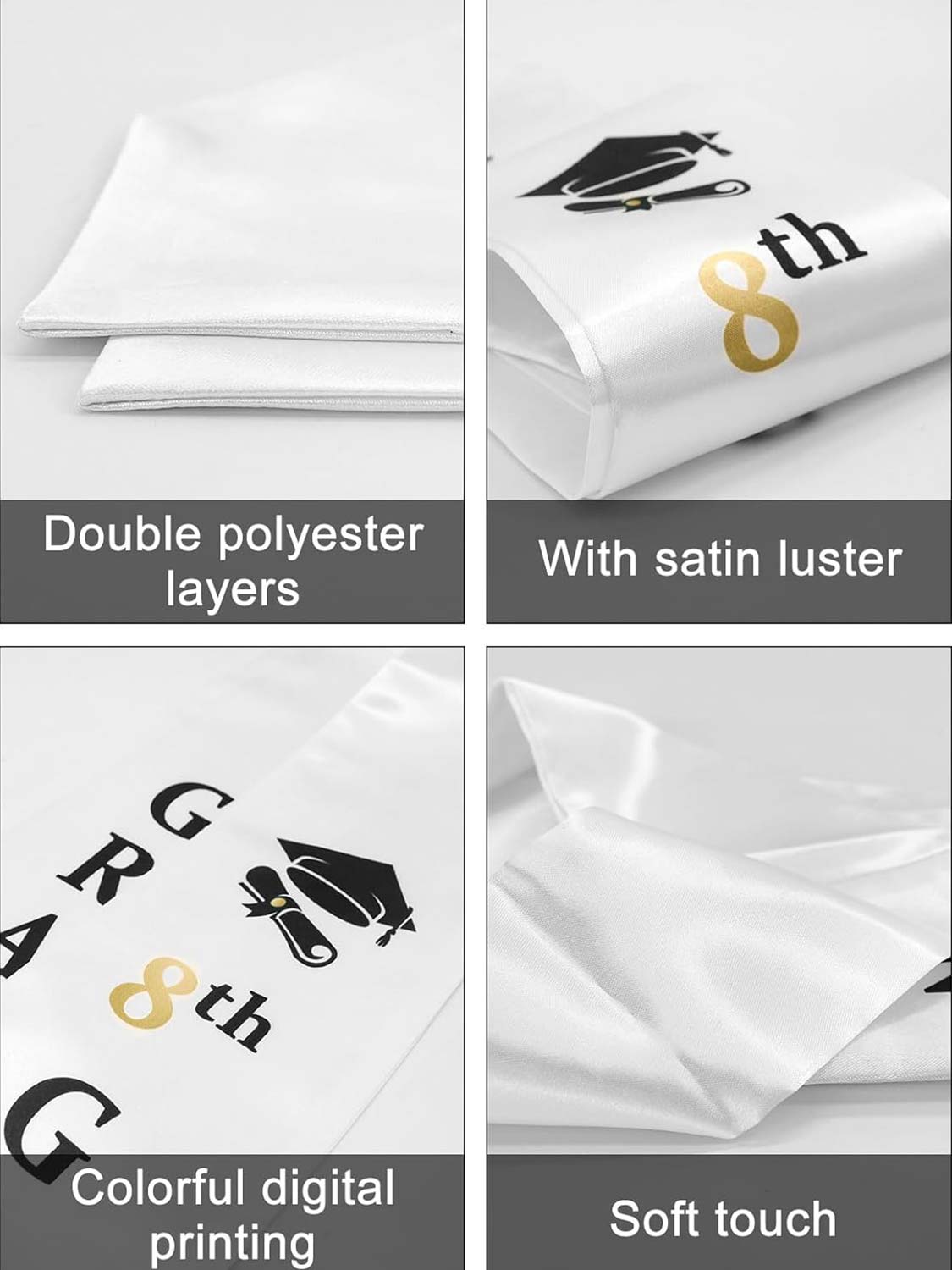 8th Grade Graduation Stole 60" for Middle School Graduation Ceremony- 3 Colors Available