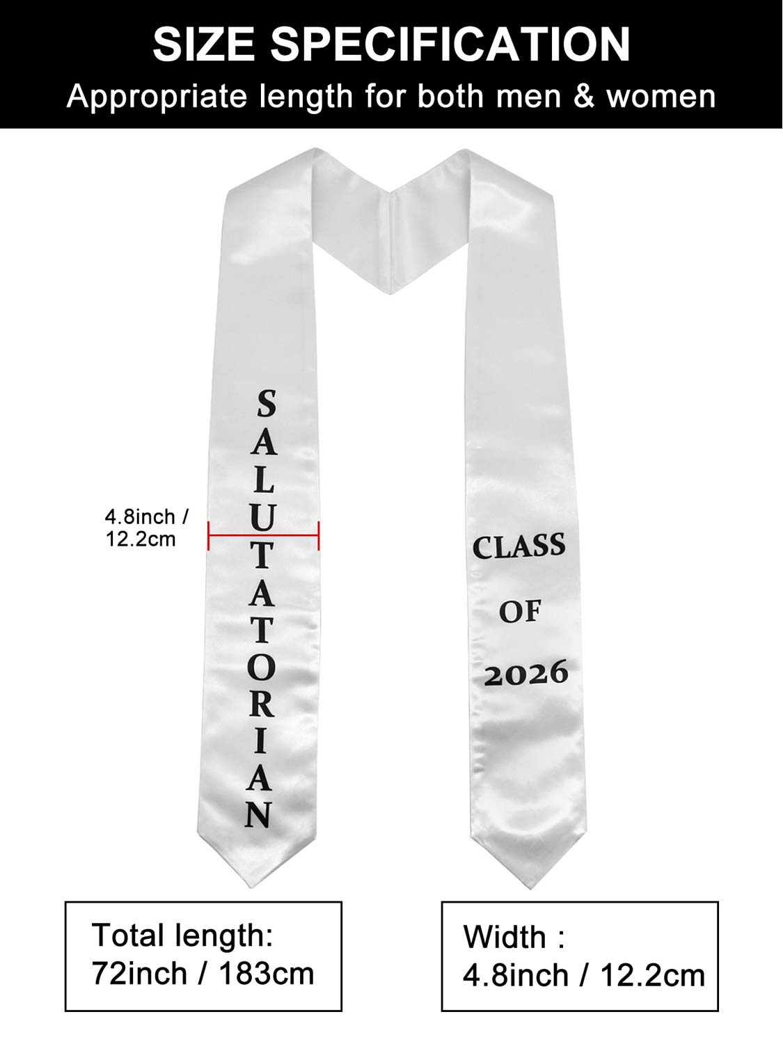 Class of 2026 Printed Valedictorian, Salutatorian & Honor Graduation Stole 72" - 2 Colors Available