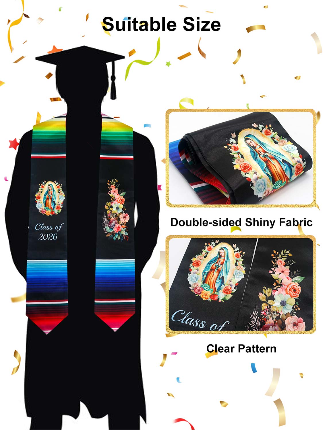 Class of 2026 Mexican Unisex Graduation Stole 72" - 2 Styles Available