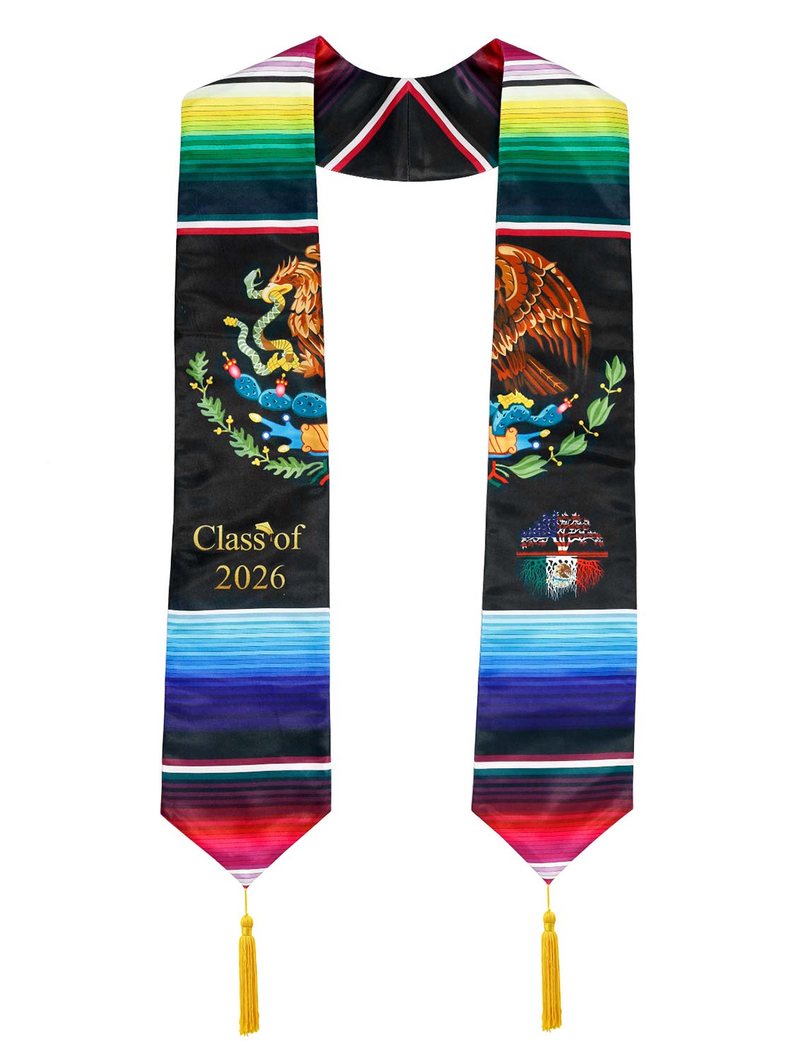 Class of 2026 Mexican Unisex Graduation Stole 72" with Gold Tassel