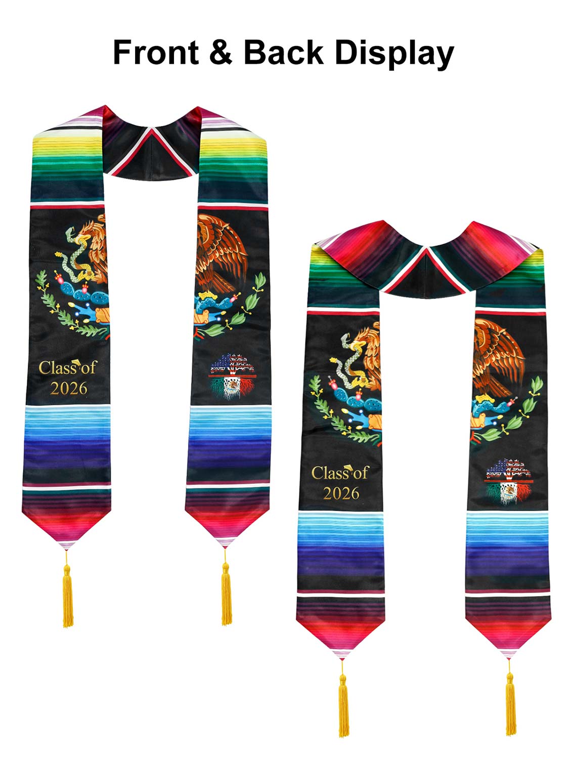 Class of 2026 Mexican Unisex Graduation Stole 72" with Gold Tassel