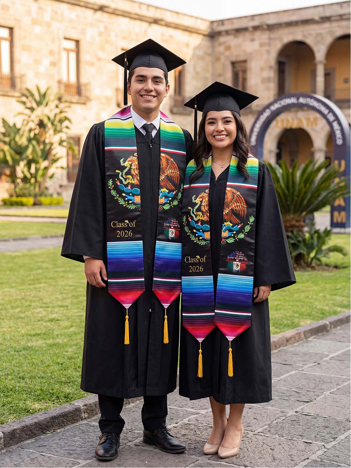 Class of 2026 Mexican Unisex Graduation Stole 72" with Gold Tassel