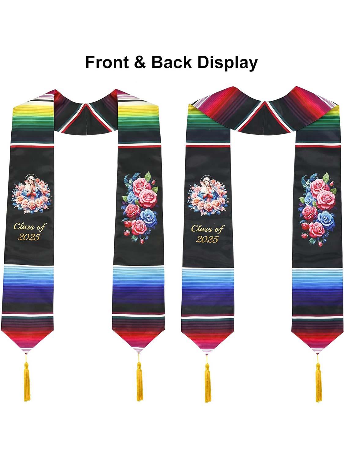 Class of 2025 Mexican Unisex Graduation Stole 72" with Gold Tassel - 2 Styles Available