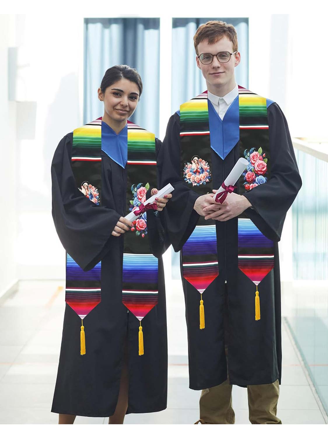 Class of 2025 Mexican Unisex Graduation Stole 72" with Gold Tassel - 2 Styles Available