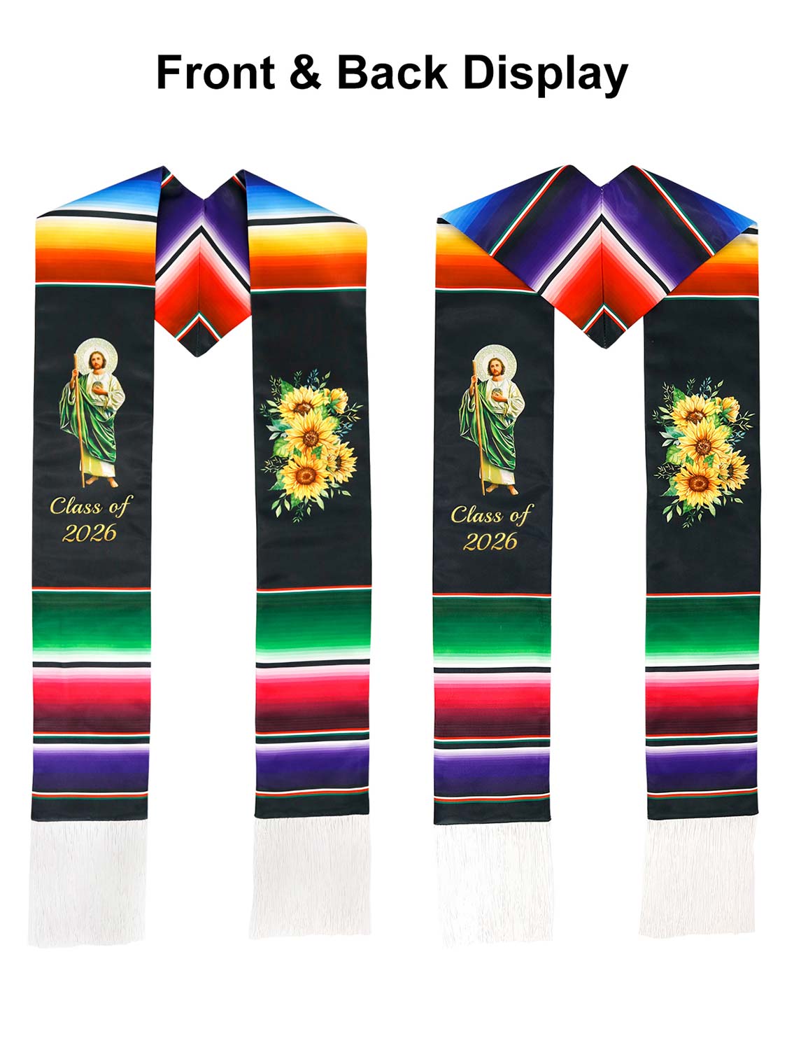 Mexican 72" Class of 2026 Graduation Stole with White Tassels - 4 styles available