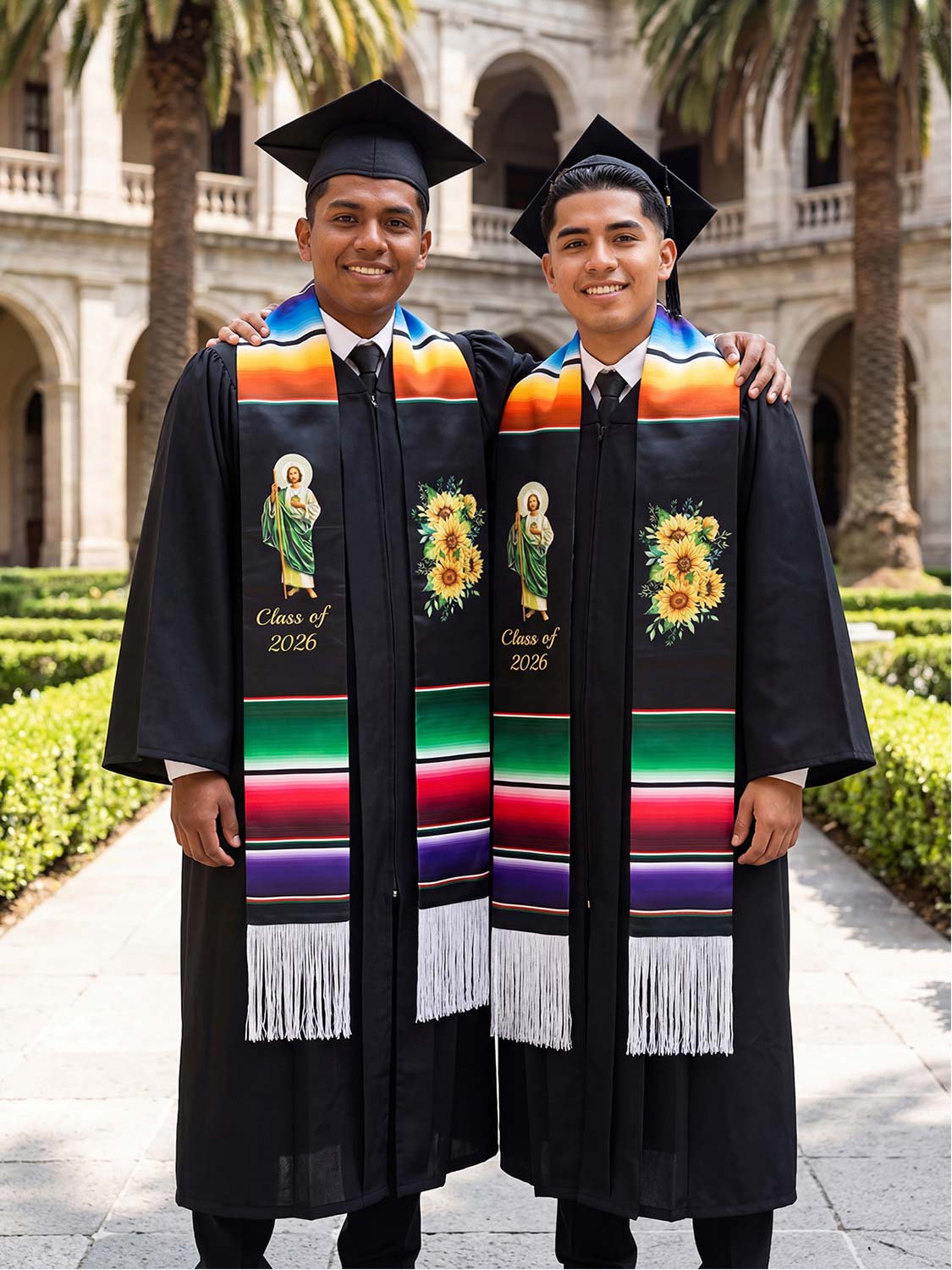 Mexican 72" Class of 2026 Graduation Stole with White Tassels - 4 styles available