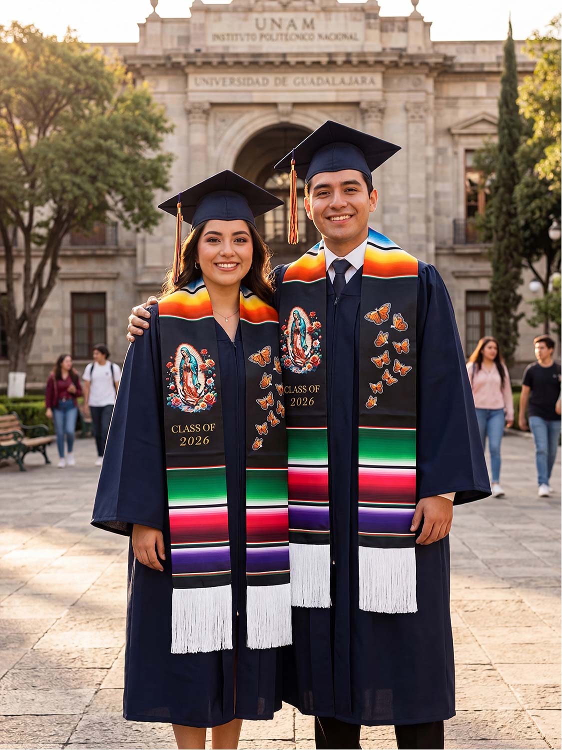 Mexican 72" Class of 2026 Graduation Stole with White Tassels - 4 styles available