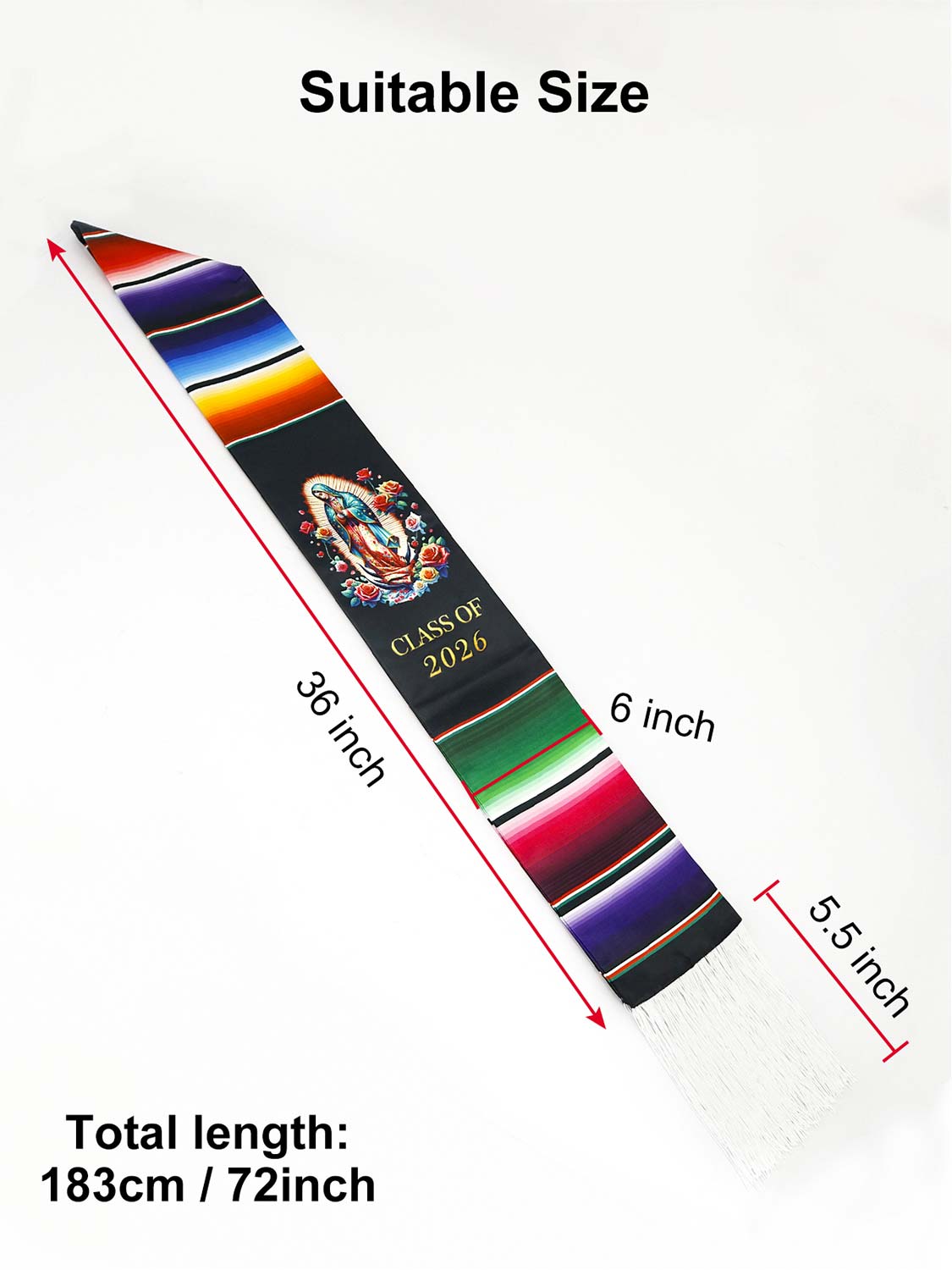 Mexican 72" Class of 2026 Graduation Stole with White Tassels - 4 styles available
