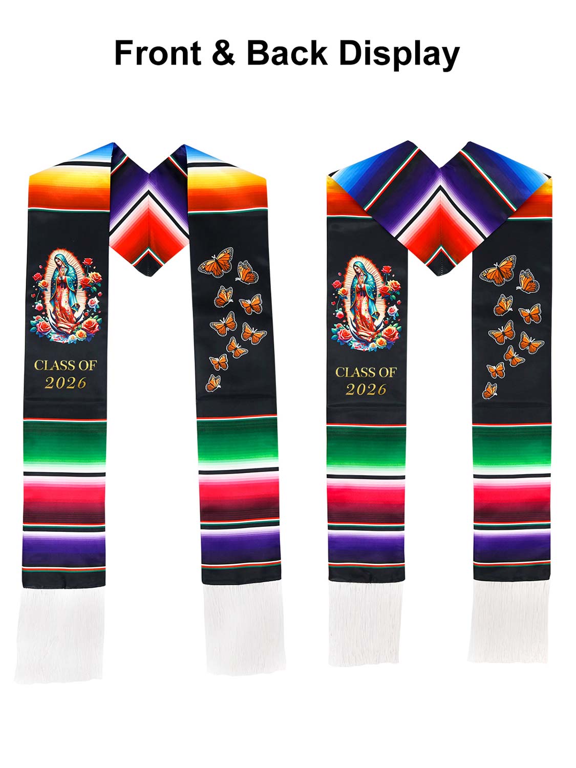 Mexican 72" Class of 2026 Graduation Stole with White Tassels - 4 styles available