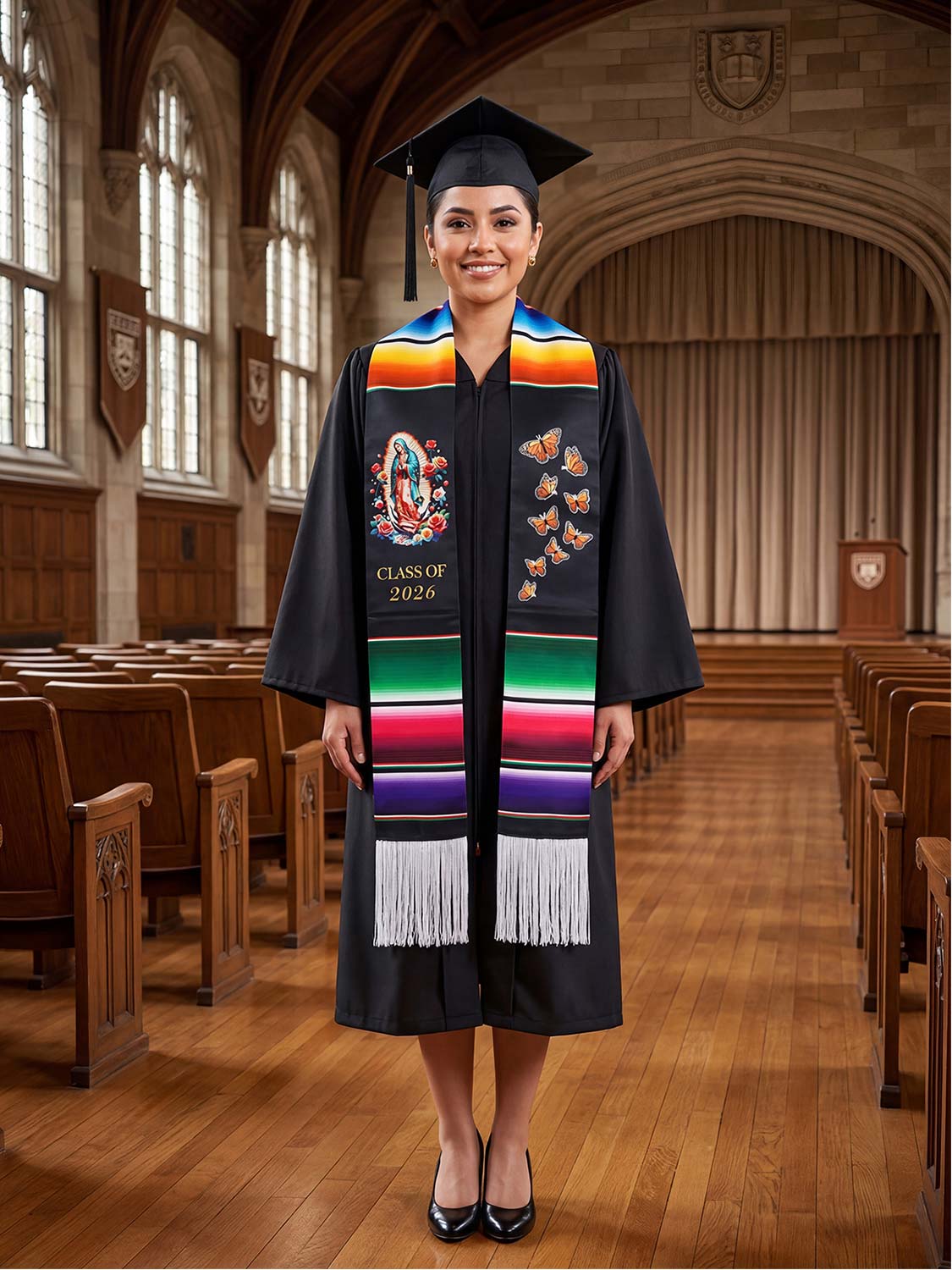 Mexican 72" Class of 2026 Graduation Stole with White Tassels - 4 styles available
