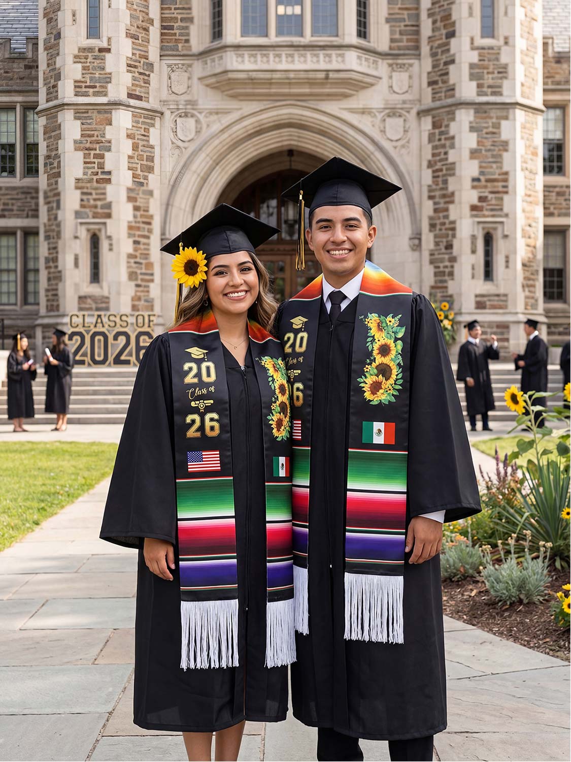 Mexican 72" Class of 2026 Graduation Stole with White Tassels - 4 styles available