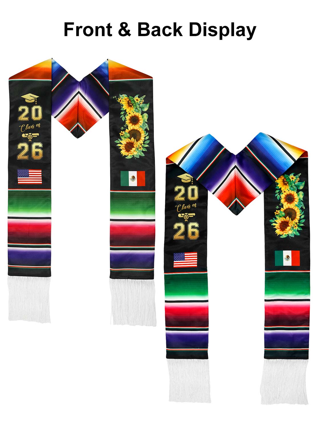 Mexican 72" Class of 2026 Graduation Stole with White Tassels - 4 styles available
