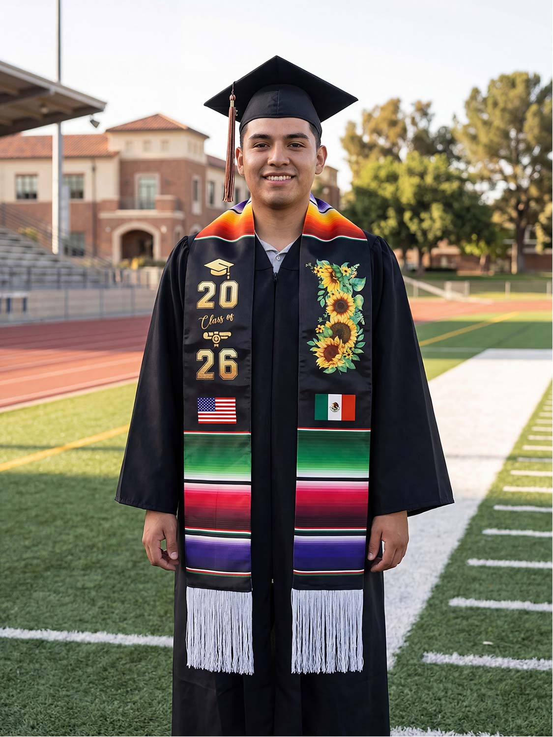Mexican 72" Class of 2026 Graduation Stole with White Tassels - 4 styles available