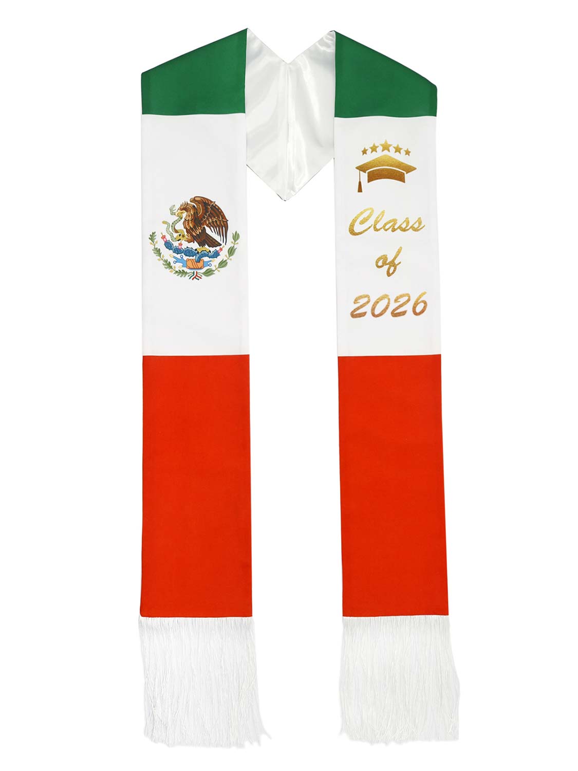 Mexican 72" Class of 2026 Graduation Stole with White Tassels - 4 styles available