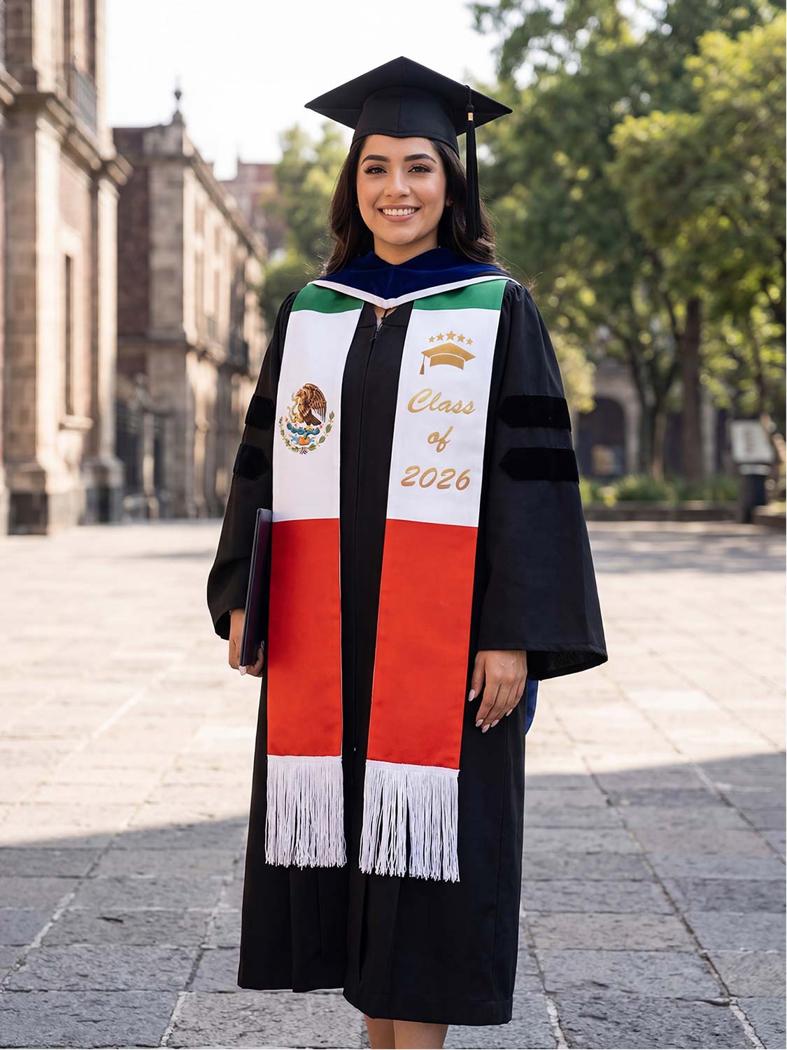 Mexican 72" Class of 2026 Graduation Stole with White Tassels - 4 styles available