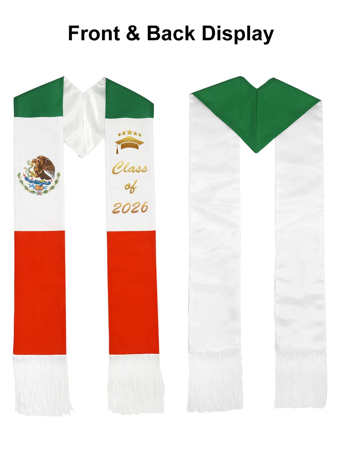 Mexican 72" Class of 2026 Graduation Stole with White Tassels - 4 styles available
