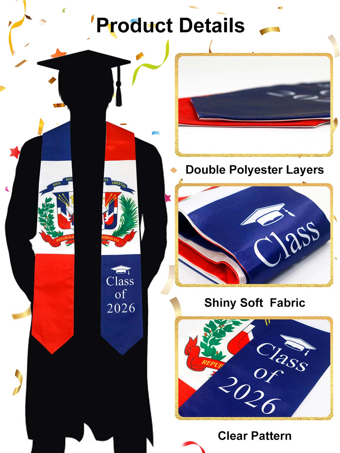 Class of 2026 Flag Graduation Stole for Adults 72" - 8 Styles Available