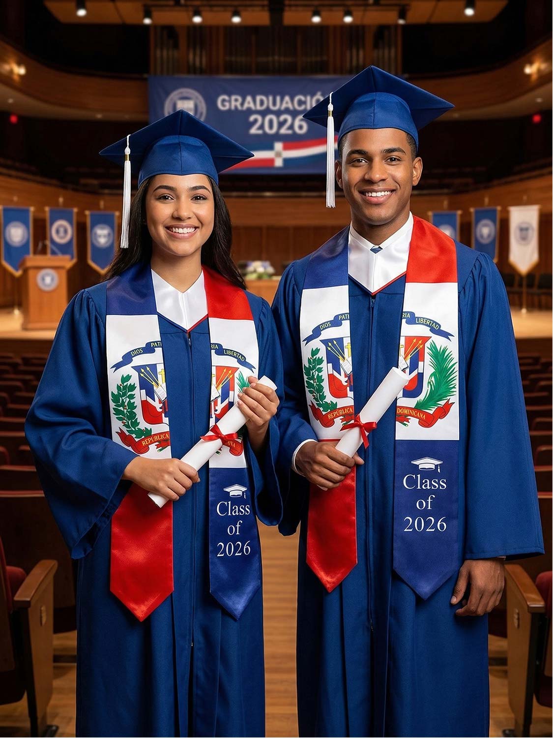 Class of 2026 Flag Graduation Stole for Adults 72" - 8 Styles Available