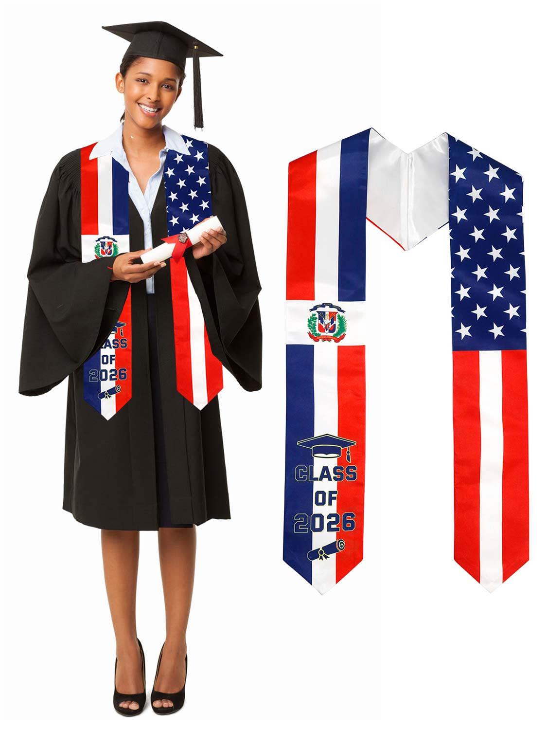 Class of 2026 Flag Graduation Stole for Adults 72" - 8 Styles Available