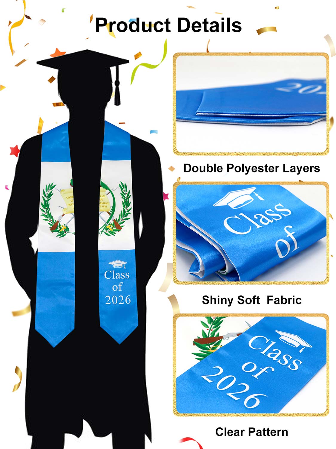 Class of 2026 Flag Graduation Stole for Adults 72" - 8 Styles Available