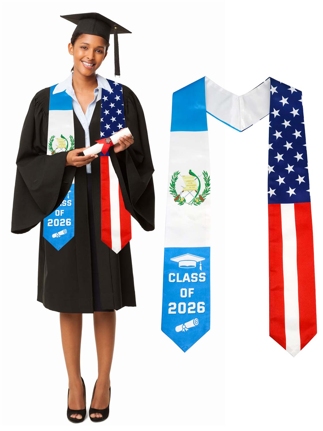 Class of 2026 Flag Graduation Stole for Adults 72" - 8 Styles Available