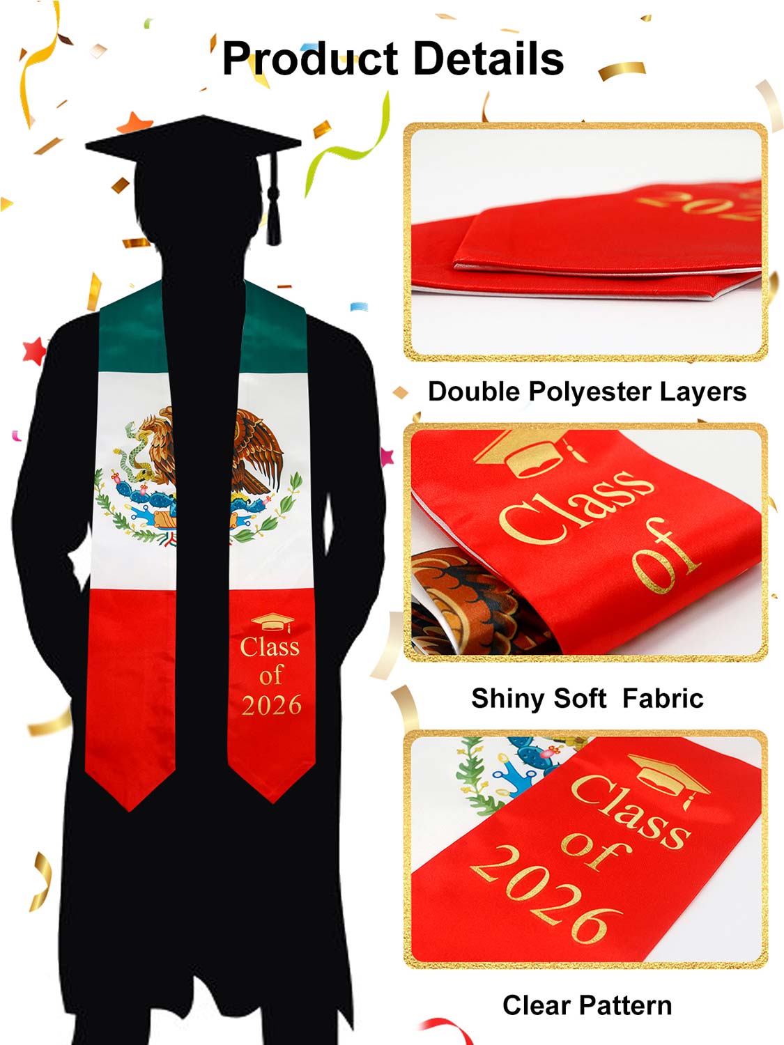 Class of 2026 Flag Graduation Stole for Adults 72" - 8 Styles Available