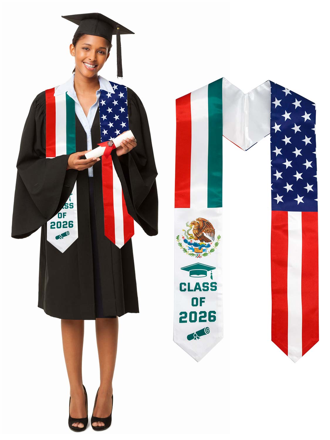 Class of 2026 Flag Graduation Stole for Adults 72" - 8 Styles Available
