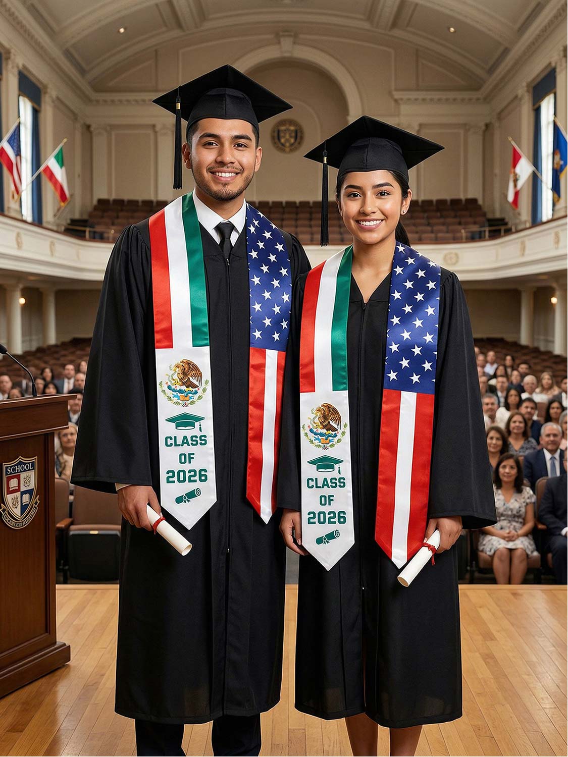 Class of 2026 Flag Graduation Stole for Adults 72" - 8 Styles Available