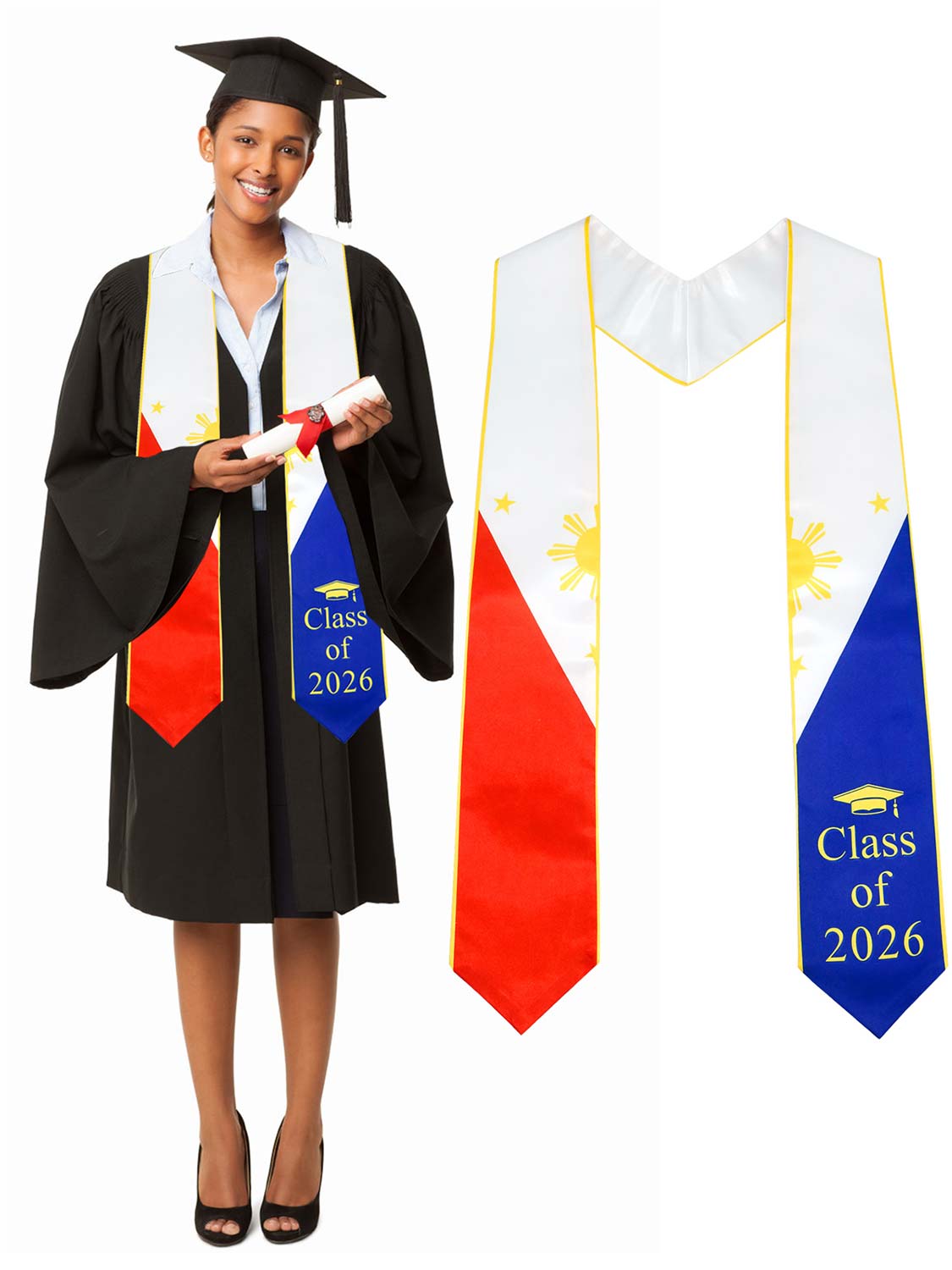 Class of 2026 Flag Graduation Stole for Adults 72" - 8 Styles Available