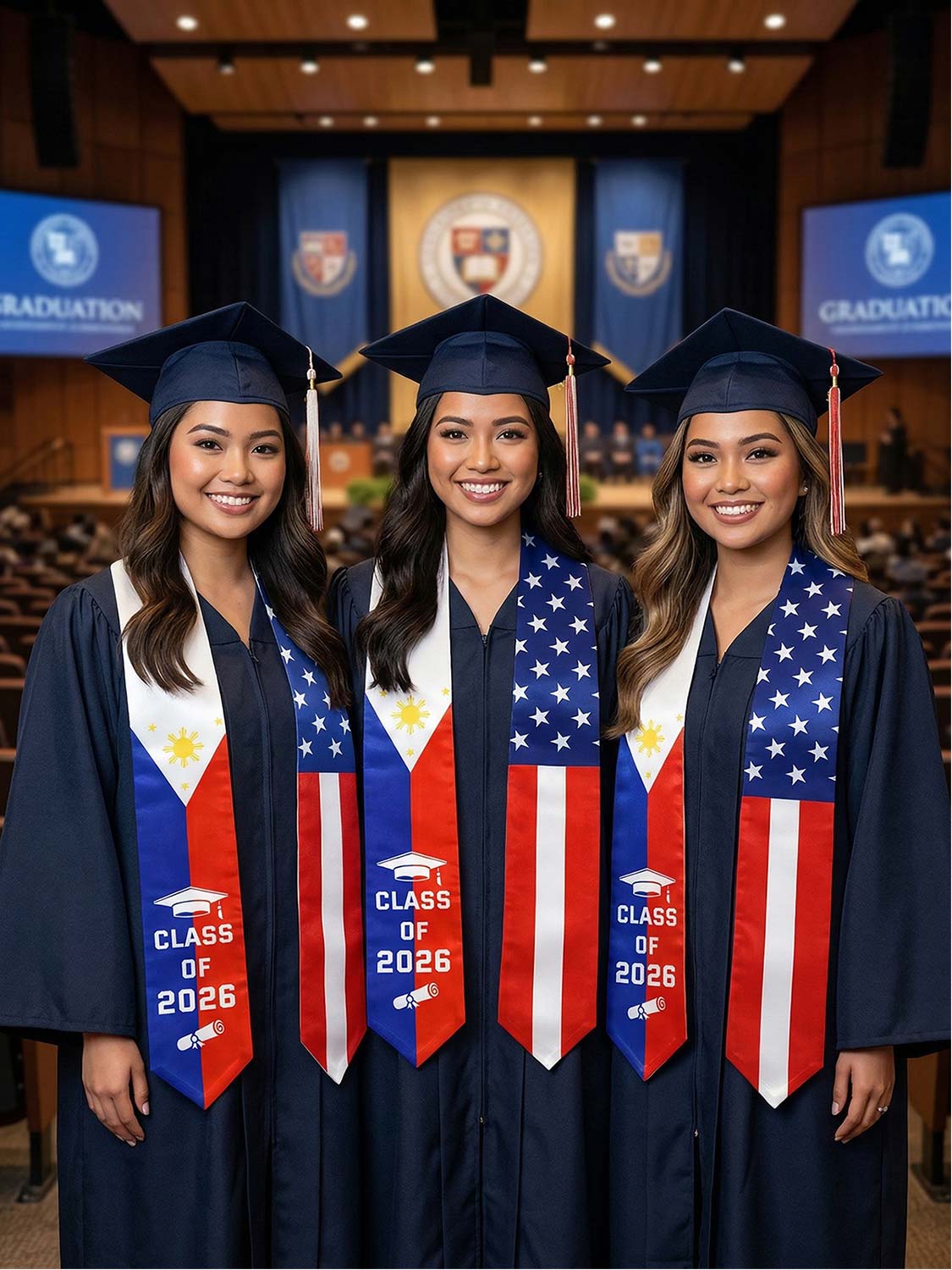 Class of 2026 Flag Graduation Stole for Adults 72" - 8 Styles Available