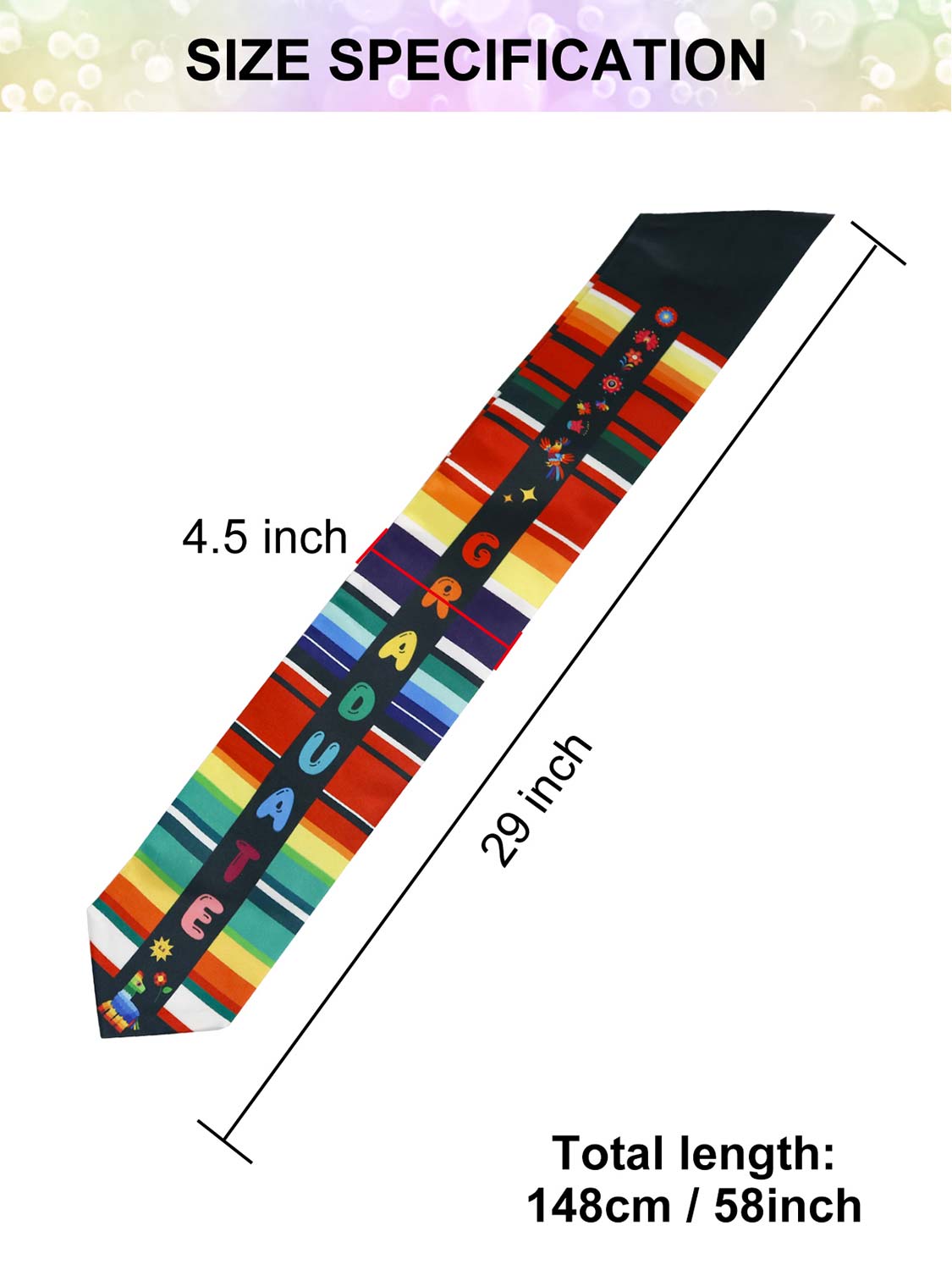 Mexico Graduation Print Stole 60" for 5th Grade Graduates