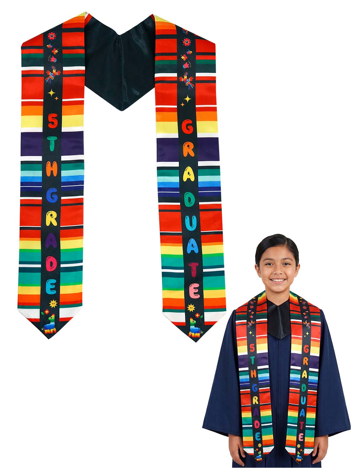 Mexico Graduation Print Stole 60" for 5th Grade Graduates