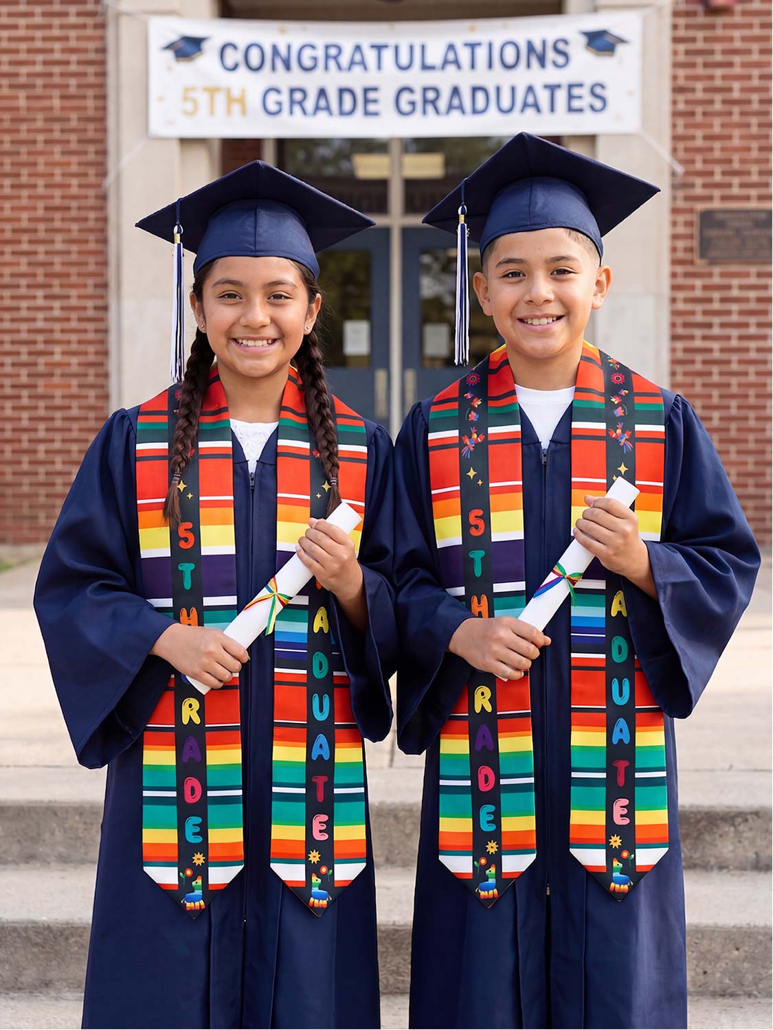 Mexico Graduation Print Stole 60" for 5th Grade Graduates